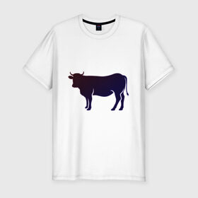 Мужская футболка премиум с принтом Корова(темно-синий неон) , 92% хлопок, 8% лайкра | приталенный силуэт, круглый вырез ворота, длина до линии бедра, короткий рукав | animals | neon | животные | звери | корова | коровка | коровы | неон | прикольная картинка