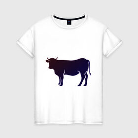 Женская футболка хлопок с принтом Корова(темно-синий неон) , 100% хлопок | прямой крой, круглый вырез горловины, длина до линии бедер, слегка спущенное плечо | animals | neon | животные | звери | корова | коровка | коровы | неон | прикольная картинка