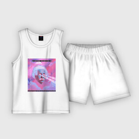 Детская пижама с шортами хлопок с принтом Albert Einstein glitch art ,  |  | Тематика изображения на принте: art | digital | glitch | retro | retrowave | synthwave | vaporwave | арт | глитч | глюк | искажение | искусство | ошибка | ретровейв | синтвейв | цифровое | цифровой