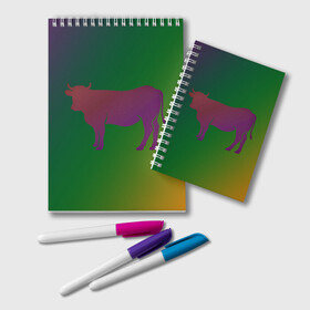 Блокнот с принтом Корова(трехцветный градиент) , 100% бумага | 48 листов, плотность листов — 60 г/м2, плотность картонной обложки — 250 г/м2. Листы скреплены удобной пружинной спиралью. Цвет линий — светло-серый
 | animals | животные | звери | корова | коровка | коровы | мягкий цвет | прикольная картинка | простая картинка