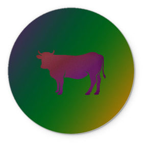 Коврик для мышки круглый с принтом Корова(трехцветный градиент) , резина и полиэстер | круглая форма, изображение наносится на всю лицевую часть | animals | животные | звери | корова | коровка | коровы | мягкий цвет | прикольная картинка | простая картинка