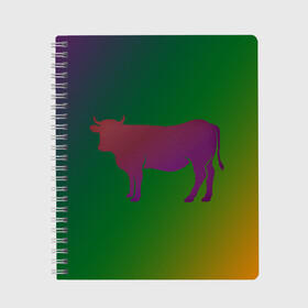 Тетрадь с принтом Корова(трехцветный градиент) , 100% бумага | 48 листов, плотность листов — 60 г/м2, плотность картонной обложки — 250 г/м2. Листы скреплены сбоку удобной пружинной спиралью. Уголки страниц и обложки скругленные. Цвет линий — светло-серый
 | Тематика изображения на принте: animals | животные | звери | корова | коровка | коровы | мягкий цвет | прикольная картинка | простая картинка