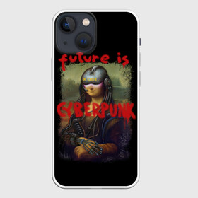 Чехол для iPhone 13 mini с принтом Cyberpunk Mona Lisa ,  |  | 2077 | cyberpunk | cyberpunk 2077 | game | keanu reeves | lisa | mona | samurai | игра | искуство | картина | киану ривз | кибер | киберпанк | киборг | лиза | мона | робот | самураи