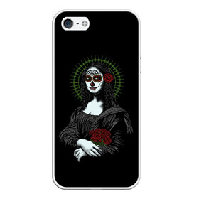 Чехол для iPhone 5/5S матовый с принтом Mona Lisa - Santa Muerte , Силикон | Область печати: задняя сторона чехла, без боковых панелей | Тематика изображения на принте: dead | death | lisa | mona | muerte | muertos | santa | день | искуство | картина | лиза | мона | муэрте | муэртес | муэртос | роза | розы | санта | тату | татуировка | цветы | череп