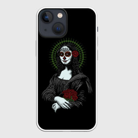 Чехол для iPhone 13 mini с принтом Mona Lisa   Santa Muerte ,  |  | Тематика изображения на принте: dead | death | lisa | mona | muerte | muertos | santa | день | искуство | картина | лиза | мона | муэрте | муэртес | муэртос | роза | розы | санта | тату | татуировка | цветы | череп