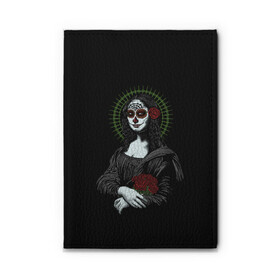 Обложка для автодокументов с принтом Mona Lisa - Santa Muerte , натуральная кожа |  размер 19,9*13 см; внутри 4 больших “конверта” для документов и один маленький отдел — туда идеально встанут права | Тематика изображения на принте: dead | death | lisa | mona | muerte | muertos | santa | день | искуство | картина | лиза | мона | муэрте | муэртес | муэртос | роза | розы | санта | тату | татуировка | цветы | череп