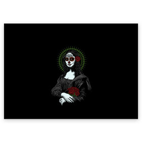Поздравительная открытка с принтом Mona Lisa - Santa Muerte , 100% бумага | плотность бумаги 280 г/м2, матовая, на обратной стороне линовка и место для марки
 | dead | death | lisa | mona | muerte | muertos | santa | день | искуство | картина | лиза | мона | муэрте | муэртес | муэртос | роза | розы | санта | тату | татуировка | цветы | череп