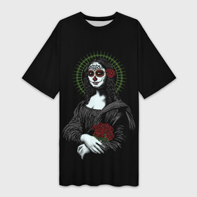 Платье-футболка 3D с принтом Mona Lisa   Santa Muerte ,  |  | dead | death | lisa | mona | muerte | muertos | santa | день | искуство | картина | лиза | мона | муэрте | муэртес | муэртос | роза | розы | санта | тату | татуировка | цветы | череп