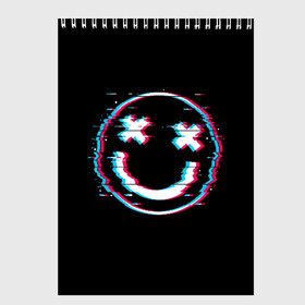 Скетчбук с принтом Glitch Smile , 100% бумага
 | 48 листов, плотность листов — 100 г/м2, плотность картонной обложки — 250 г/м2. Листы скреплены сверху удобной пружинной спиралью | Тематика изображения на принте: art | glitch | smile | арт | глитч | глич | картинка | картинки | мода | прикольная | прикольные | смайл | смайли | смайлик | тренд | тренды