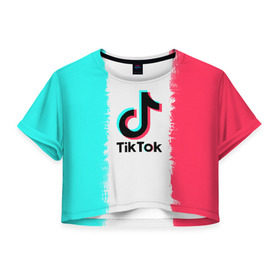 Женская футболка Cropp-top с принтом TIKTOK , 100% полиэстер | круглая горловина, длина футболки до линии талии, рукава с отворотами | tik | tik tok | tiktok | tok | тик | тик ток | тикток | ток