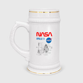 Кружка пивная с принтом Nasa Apollo 11 (двухсторонняя) ,  керамика (Материал выдерживает высокую температуру, стоит избегать резкого перепада температур) |  объем 630 мл | Тематика изображения на принте: apollo 11 | apolo 11 | apolon 11 | аполлон 11 | аполон 11 | наса | насса