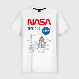 Мужская футболка премиум с принтом Nasa Apollo 11 (двухсторонняя) , 92% хлопок, 8% лайкра | приталенный силуэт, круглый вырез ворота, длина до линии бедра, короткий рукав | apollo 11 | apolo 11 | apolon 11 | аполлон 11 | аполон 11 | наса | насса