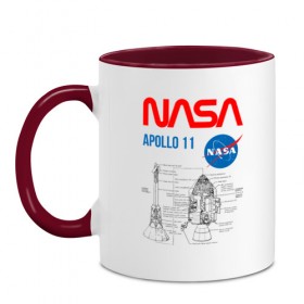 Кружка двухцветная с принтом Nasa Apollo 11 (двухсторонняя) , керамика | объем — 330 мл, диаметр — 80 мм. Цветная ручка и кайма сверху, в некоторых цветах — вся внутренняя часть | Тематика изображения на принте: apollo 11 | apolo 11 | apolon 11 | аполлон 11 | аполон 11 | наса | насса