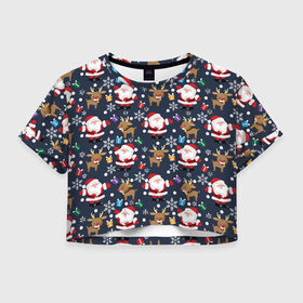 Женская футболка Crop-top 3D с принтом Новогоднее чудо , 100% полиэстер | круглая горловина, длина футболки до линии талии, рукава с отворотами | 
