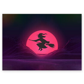 Поздравительная открытка с принтом The Witch(Happy Halloween) , 100% бумага | плотность бумаги 280 г/м2, матовая, на обратной стороне линовка и место для марки
 | halloween | halloweenparty | witch | в подарок | ведьма | ведьмочка | вечеринка | детский дизайн | детский рисунок | для подарка | закат солнца | мягкие цвета | пати | хэллоуин