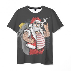 Мужская футболка 3D с принтом Bad santa , 100% полиэфир | прямой крой, круглый вырез горловины, длина до линии бедер | 