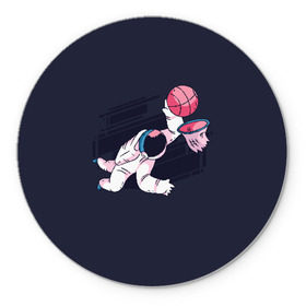 Коврик для мышки круглый с принтом Космонавт Баскетболист , резина и полиэстер | круглая форма, изображение наносится на всю лицевую часть | astronaut | basket | basketball | cosmonaut | nasa | астронавт | баскетбол | баскетболист | баскетбольный мяч | в космосе | космонавт | космос | мяч
