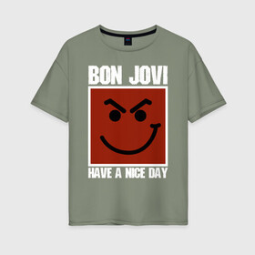 Женская футболка хлопок Oversize с принтом Bon Jovi , 100% хлопок | свободный крой, круглый ворот, спущенный рукав, длина до линии бедер
 | bon jovi | john | альбом | арена | бон | бон джови | глэм | группа | джови | джон | метал | музыка | надпись | песни | поп | попрок | рок | рокер | смайл | солист | софт | стена | хард | хеви | хевиметал