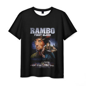 Мужская футболка 3D с принтом Rambo: First Blood , 100% полиэфир | прямой крой, круглый вырез горловины, длина до линии бедер | action | army | blood | first | john | last | rambo | stallone | states | sylvester | united | usa | армия | боевик | джон | кровь | первая | последняя | рэмбо | сильвестр | сталлоне | сша