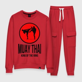 Женский костюм хлопок с принтом Muay thai (двухсторонняя) , 100% хлопок | на свитшоте круглая горловина, мягкая резинка по низу. Брюки заужены к низу, на них два вида карманов: два 