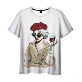 Мужская футболка 3D с принтом Не сходи с ума, сходи за вином! , 100% полиэфир | прямой крой, круглый вырез горловины, длина до линии бедер | Тематика изображения на принте: 