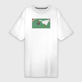 Платье-футболка хлопок с принтом Гусь и радио ,  |  | epic store | ugg | untitled goose game | гусь | игра без названия | игра про гуся | неназванная игра про гуся
