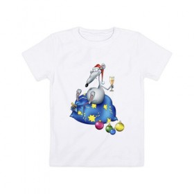 Детская футболка хлопок с принтом Новогодняя Крыска , 100% хлопок | круглый вырез горловины, полуприлегающий силуэт, длина до линии бедер | 
