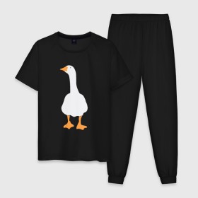 Мужская пижама хлопок с принтом ЗЛОЙ ГУСЬ! , 100% хлопок | брюки и футболка прямого кроя, без карманов, на брюках мягкая резинка на поясе и по низу штанин
 | goose | untitled goose | гусь | злой гусь