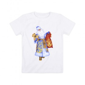 Детская футболка хлопок с принтом Дед Мороз с подарками , 100% хлопок | круглый вырез горловины, полуприлегающий силуэт, длина до линии бедер | 