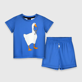 Детский костюм с шортами 3D с принтом Untitled Goose Game ,  |  | epic store | ugg | untitled goose game | гусь | игра без названия | игра про гуся | неназванная игра про гуся