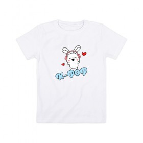 Детская футболка хлопок с принтом K-Pop Cute Kawaii Bunny , 100% хлопок | круглый вырез горловины, полуприлегающий силуэт, длина до линии бедер | Тематика изображения на принте: bts | k pop | korean | music | pop | twice | txt | зая | заяц | корейский | корея | кролик | лапочка | милый | мимими | музыка | поп
