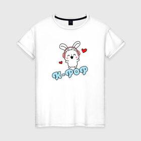 Женская футболка хлопок с принтом K-Pop Cute Kawaii Bunny , 100% хлопок | прямой крой, круглый вырез горловины, длина до линии бедер, слегка спущенное плечо | bts | k pop | korean | music | pop | twice | txt | зая | заяц | корейский | корея | кролик | лапочка | милый | мимими | музыка | поп