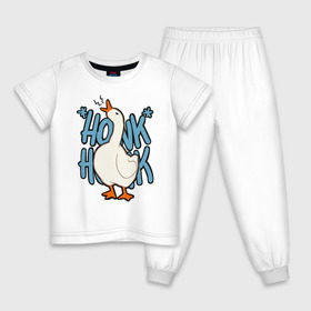 Детская пижама хлопок с принтом КРЯ-КРЯ , 100% хлопок |  брюки и футболка прямого кроя, без карманов, на брюках мягкая резинка на поясе и по низу штанин
 | Тематика изображения на принте: meme | untitled goose game | злой гусь | мем | птица
