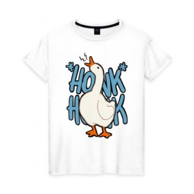 Женская футболка хлопок с принтом КРЯ-КРЯ , 100% хлопок | прямой крой, круглый вырез горловины, длина до линии бедер, слегка спущенное плечо | meme | untitled goose game | злой гусь | мем | птица