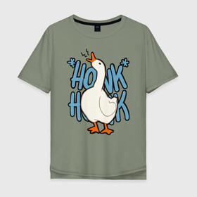 Мужская футболка хлопок Oversize с принтом КРЯ-КРЯ , 100% хлопок | свободный крой, круглый ворот, “спинка” длиннее передней части | meme | untitled goose game | злой гусь | мем | птица