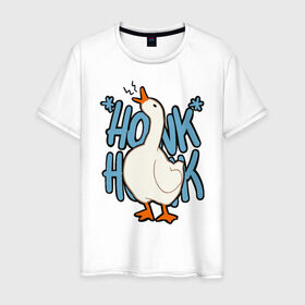 Мужская футболка хлопок с принтом КРЯ-КРЯ , 100% хлопок | прямой крой, круглый вырез горловины, длина до линии бедер, слегка спущенное плечо. | meme | untitled goose game | злой гусь | мем | птица