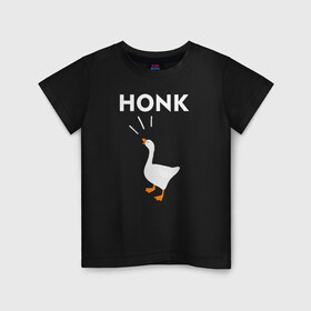 Детская футболка хлопок с принтом HONK! , 100% хлопок | круглый вырез горловины, полуприлегающий силуэт, длина до линии бедер | epic store | honk | ugg | untitled goose game | гусь | игра без названия | игра про гуся | кря | кря кря | неназванная игра про гуся