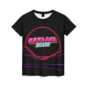 Женская футболка 3D с принтом Hotline miami(neon) , 100% полиэфир ( синтетическое хлопкоподобное полотно) | прямой крой, круглый вырез горловины, длина до линии бедер | 2d игры | game | hotline miam | neon | retrowave | в подарок | игра | надпись | неон | фанатам | хотлайн маями