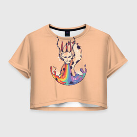 Женская футболка Crop-top 3D с принтом Дракон Радуга , 100% полиэстер | круглая горловина, длина футболки до линии талии, рукава с отворотами | dragon | rainbow | дракон | единорог | радуга