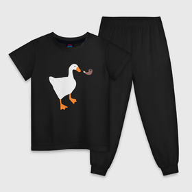 Детская пижама хлопок с принтом Untitled Goose , 100% хлопок |  брюки и футболка прямого кроя, без карманов, на брюках мягкая резинка на поясе и по низу штанин
 | Тематика изображения на принте: evil | game | goose | mem | memes | untitled | гусь | злой | игра | мем | осторожно