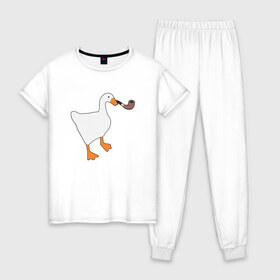 Женская пижама хлопок с принтом Untitled Goose , 100% хлопок | брюки и футболка прямого кроя, без карманов, на брюках мягкая резинка на поясе и по низу штанин | evil | game | goose | mem | memes | untitled | гусь | злой | игра | мем | осторожно