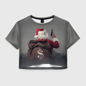 Женская футболка Crop-top 3D с принтом Very Bad Santa , 100% полиэстер | круглая горловина, длина футболки до линии талии, рукава с отворотами | 