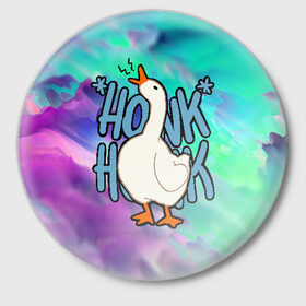 Значок с принтом HONK HONK ,  металл | круглая форма, металлическая застежка в виде булавки | meme | untitled goose game | злой гусь | мем | птица
