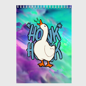 Скетчбук с принтом HONK HONK , 100% бумага
 | 48 листов, плотность листов — 100 г/м2, плотность картонной обложки — 250 г/м2. Листы скреплены сверху удобной пружинной спиралью | meme | untitled goose game | злой гусь | мем | птица