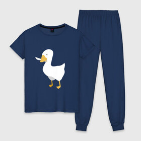 Женская пижама хлопок с принтом untitled goose , 100% хлопок | брюки и футболка прямого кроя, без карманов, на брюках мягкая резинка на поясе и по низу штанин | game | goose | untitled | videogame | видеоигры | гусь | игры | мем