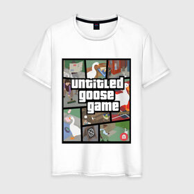 Мужская футболка хлопок с принтом untitled goose + GTA , 100% хлопок | прямой крой, круглый вырез горловины, длина до линии бедер, слегка спущенное плечо. | game | goose | gta | untitled | videogame | видеоигры | гта | гусь | игры | мем