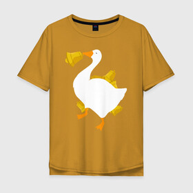 Мужская футболка хлопок Oversize с принтом ЗЛОЙ ГУСТЬ С КОЛОКОЛЬЧИКОМ , 100% хлопок | свободный крой, круглый ворот, “спинка” длиннее передней части | meme | untitled goose game | злой гусь | мем | птица