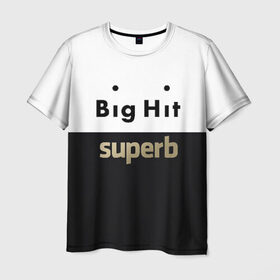 Мужская футболка 3D с принтом Big Hit superb , 100% полиэфир | прямой крой, круглый вырез горловины, длина до линии бедер | Тематика изображения на принте: big hit | bts | twice | txt