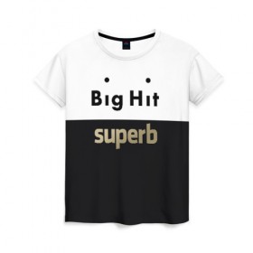 Женская футболка 3D с принтом Big Hit superb , 100% полиэфир ( синтетическое хлопкоподобное полотно) | прямой крой, круглый вырез горловины, длина до линии бедер | Тематика изображения на принте: big hit | bts | twice | txt