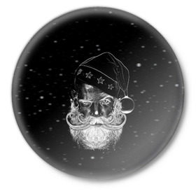 Значок с принтом Санта Хипстер ,  металл | круглая форма, металлическая застежка в виде булавки | Тематика изображения на принте: 